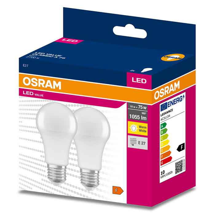 Slika Led sijalica OSRAM 10W=75W/827 E27 1060 lm 2 kom